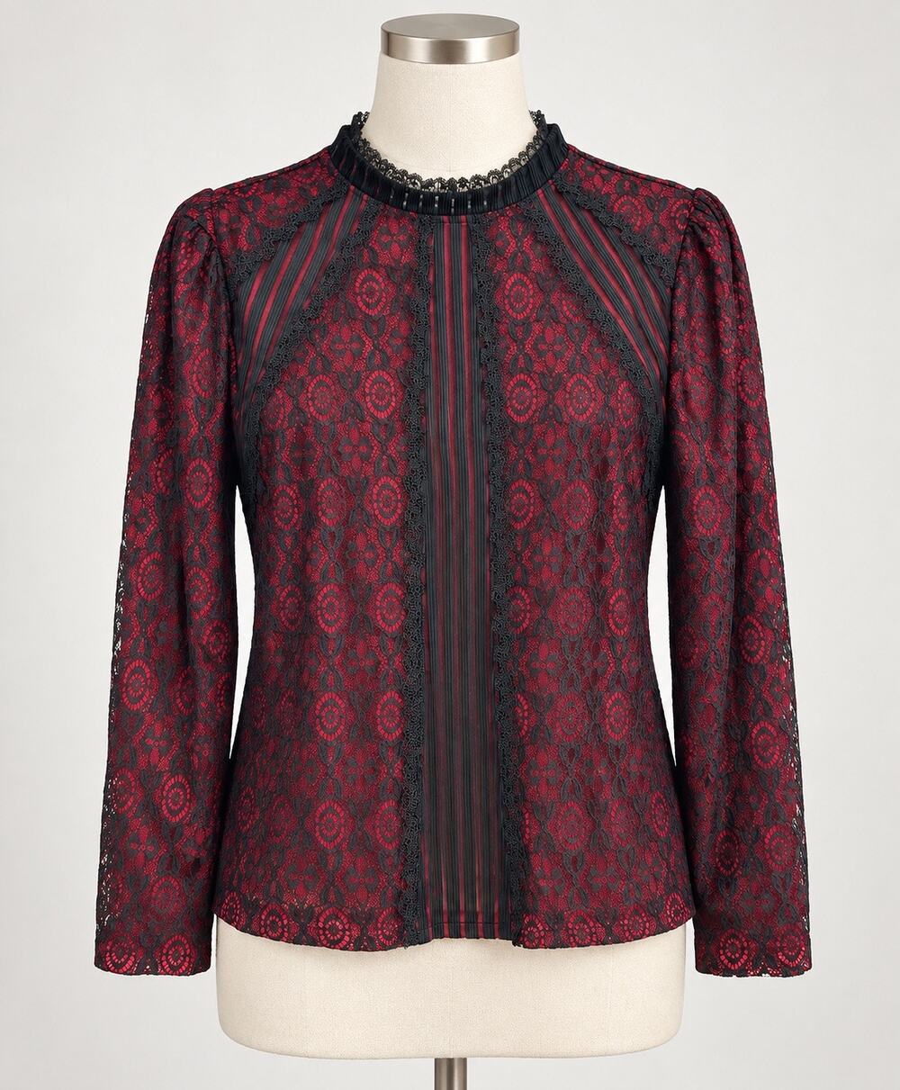 Feifei Dress Women’s 5XL Red Black Lace Long Sleeve Blouse Gothic Romantic